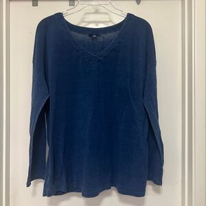 J. Jill purejill indigo long sleeve v neck - size L - blue - lyocell